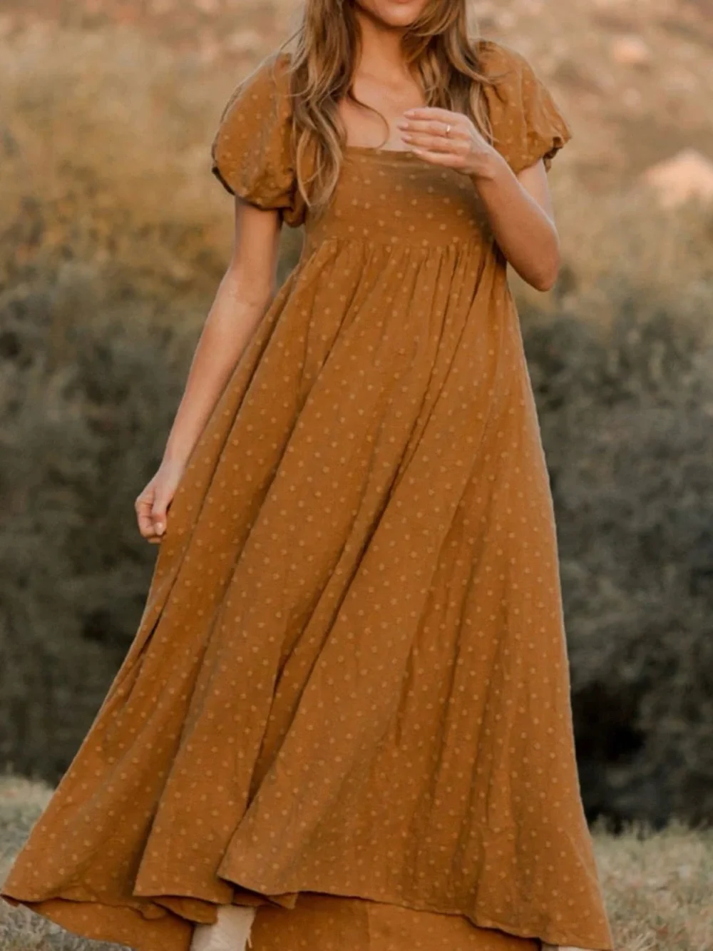 LIKE NEW Rylee and Cru OCEANE Women's Puff-Sleeve Maxi Dress in Mustard Yellow - Picture 9 of 12